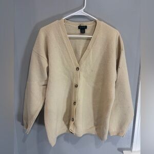 Vintage J Crew Lambswool Neutral Button Up Cardigan Large Cream Minimalist